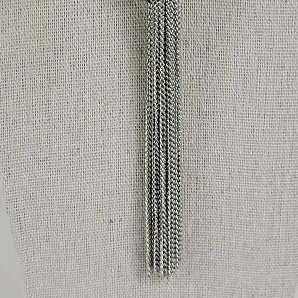 Vera Wang Green Cabochon Clear Crystal Tassel Pendant Necklace 32 In Silver Tone - Picture 2 of 11